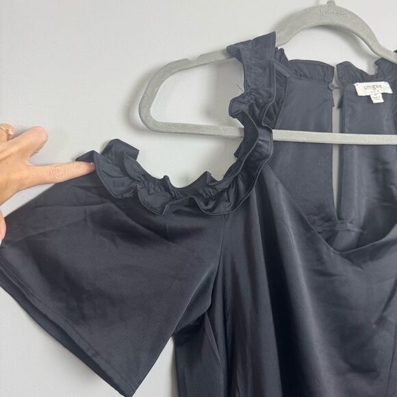 UMGEE | Ruffle Detail Cold Shoulder Black Mini Dress Women’s Size Medium - Picture 2 of 8